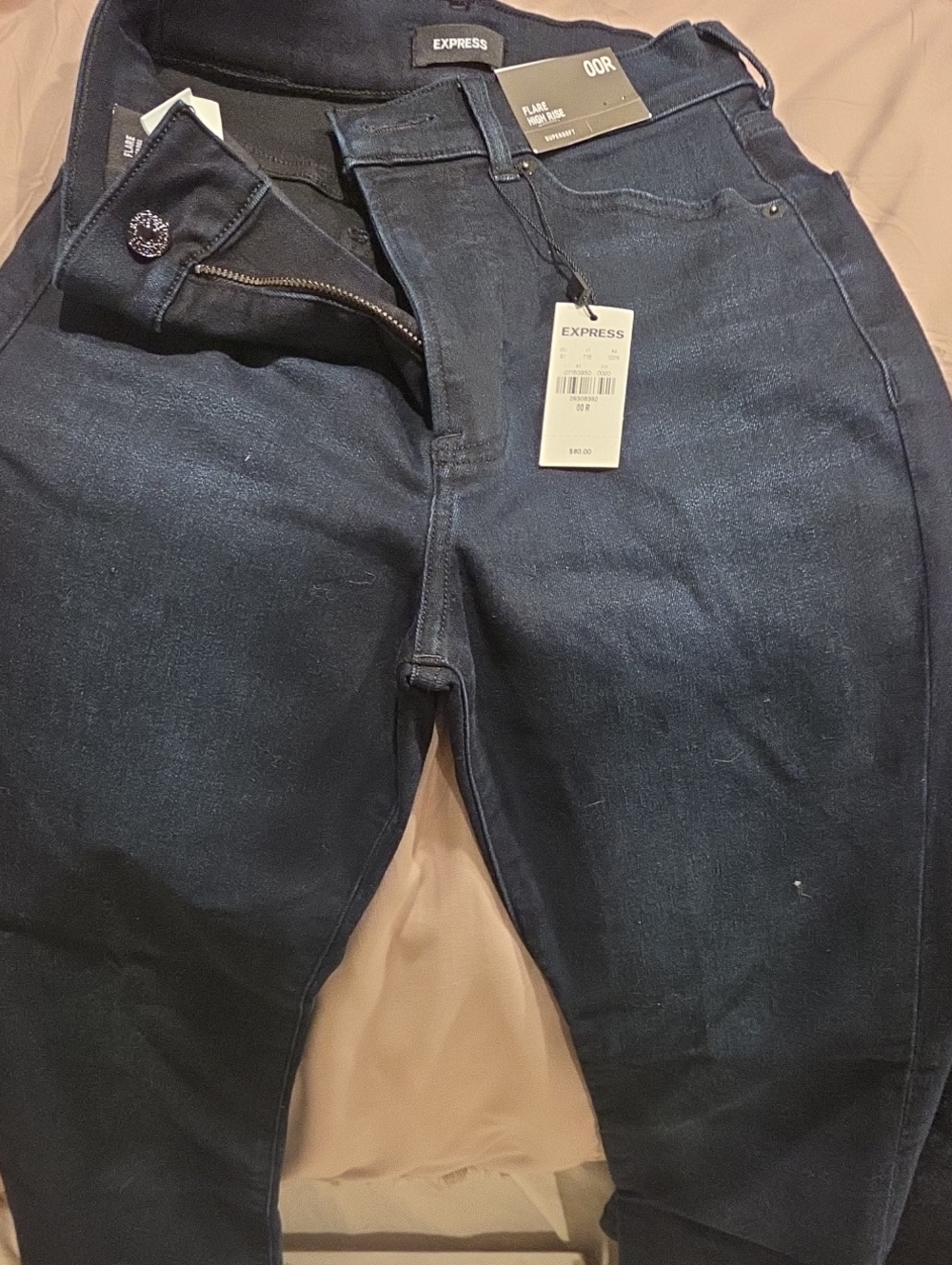 Express Women's Flare High Rise Super Soft Dark Denim Jeans